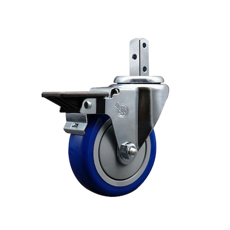 Service Caster 4'' Blue Polyurethane Wheel Swivel 7/8'' Square Stem Caster with Brake SCC-SQ20S414-PPUB-BLUE-PLB-78